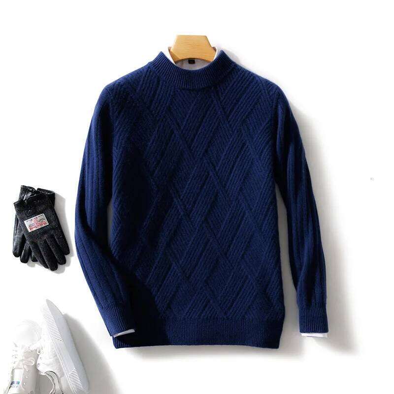 New Men's O-Neck Diagonal Stripe Pullover 100% Pure Cashmere Wool Soft Sweater Autumn Winter Casual Thick Basis Large Size Top
