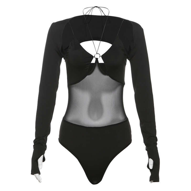 2024 Summer New Women's Solid Color Slim Fit Long Sleeve Blouse Fashion Strap Sleeveless Jumpsuit de0