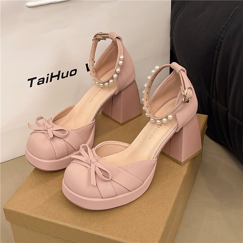 Ddmysports French Bowknot Chunky Heel Mary Jane Shoes For Women New Summer Fairy Style With Skirt Strap High Heels Outdoor Shoes