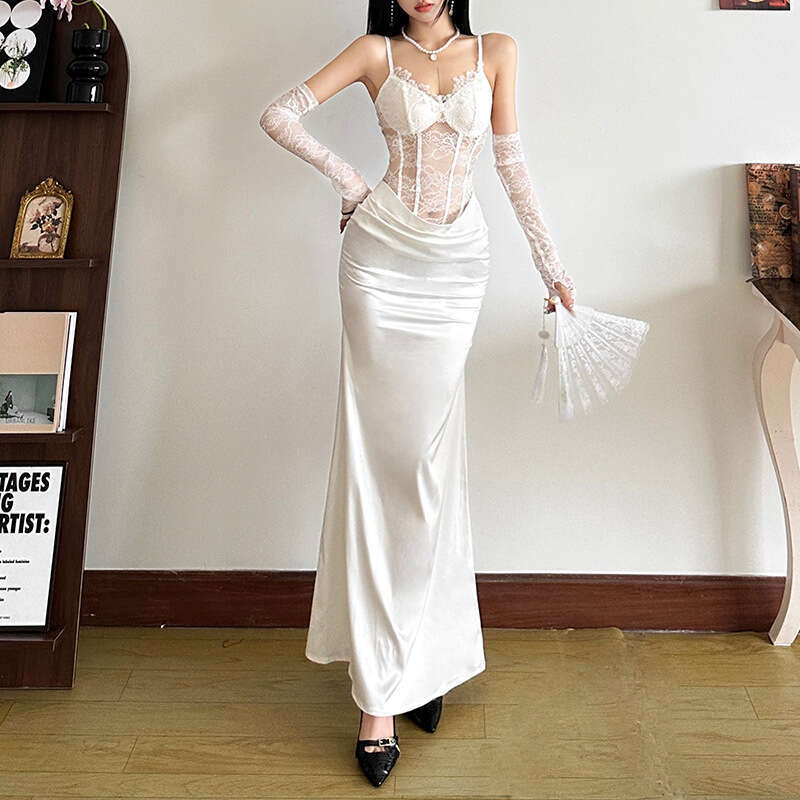 2024 Autumn Winter New Women's Solid Color Slim High Waist Fashion Strap Sexy Backless Dress 9a9