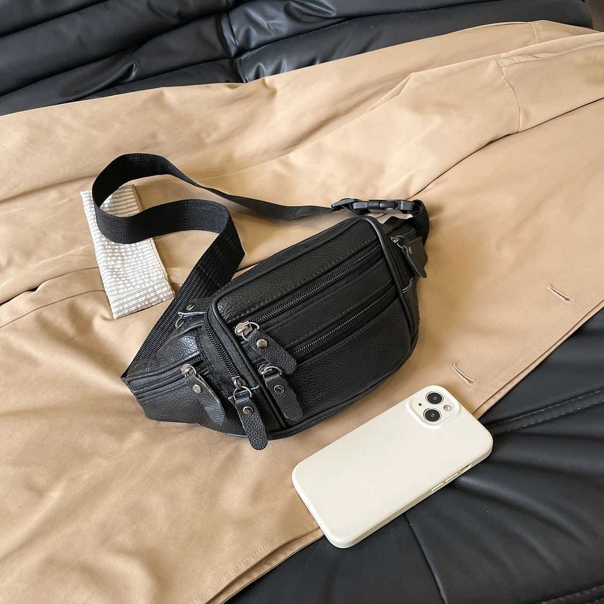 Leather Waist Bag Casual Small Square Hip Packs Crossbody Multi-functional Outdoor Phe Pouch Belt Bag Fanny Pack Shoulder Bags Y250724