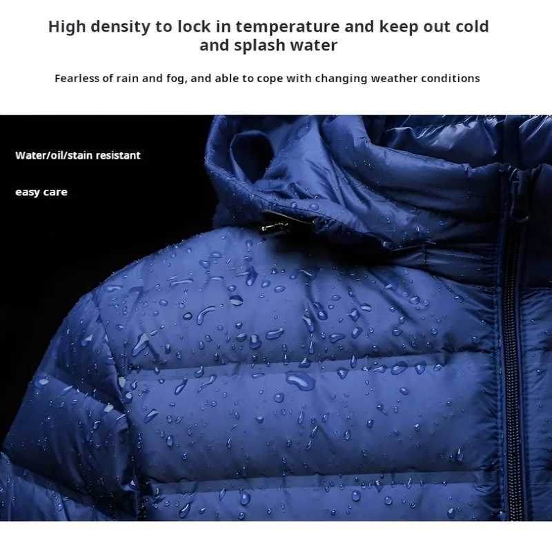 Mens Short Thin Down Jacket with Detachable Hood White Down Light Warm Jacket Autumn and Winter Short Thin Cold-Proof Warm X250725