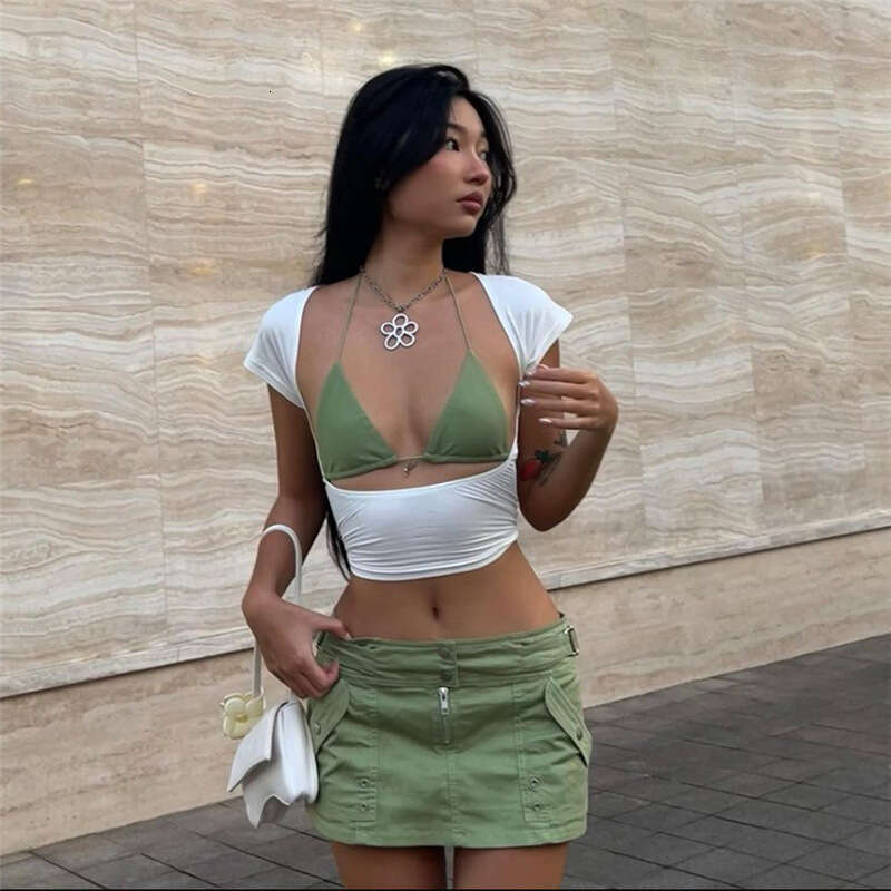 Ins Style 2023 Spring Summer New Women's Solid Color Slim Fit Fashion Round Neck Sexy Backless T-Shirt 171