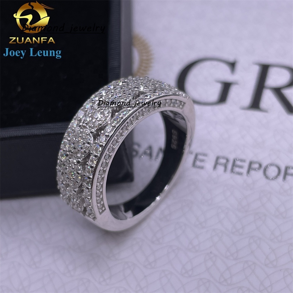 Pass Diamond Tester Factory Wholesale Price Custom Fine Jewelry 925 Sterling Silver Iced Out Hip Hop Moissanite Ring for Men