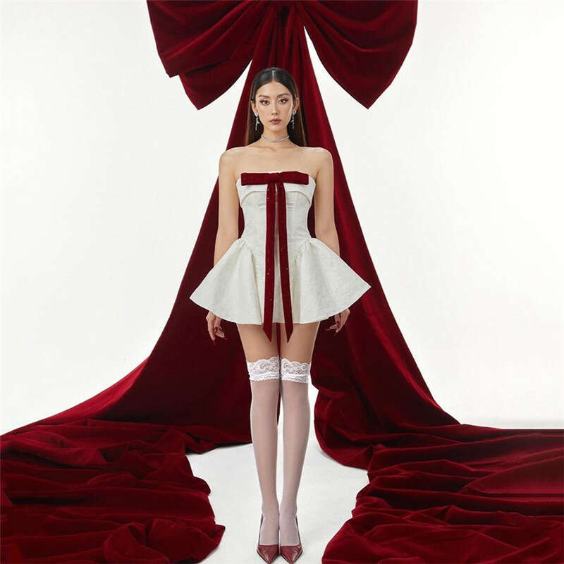 Women's 2024 Autumn New Fashion Sexy Off-Shoulder Strapless High-Waist Dress 12b