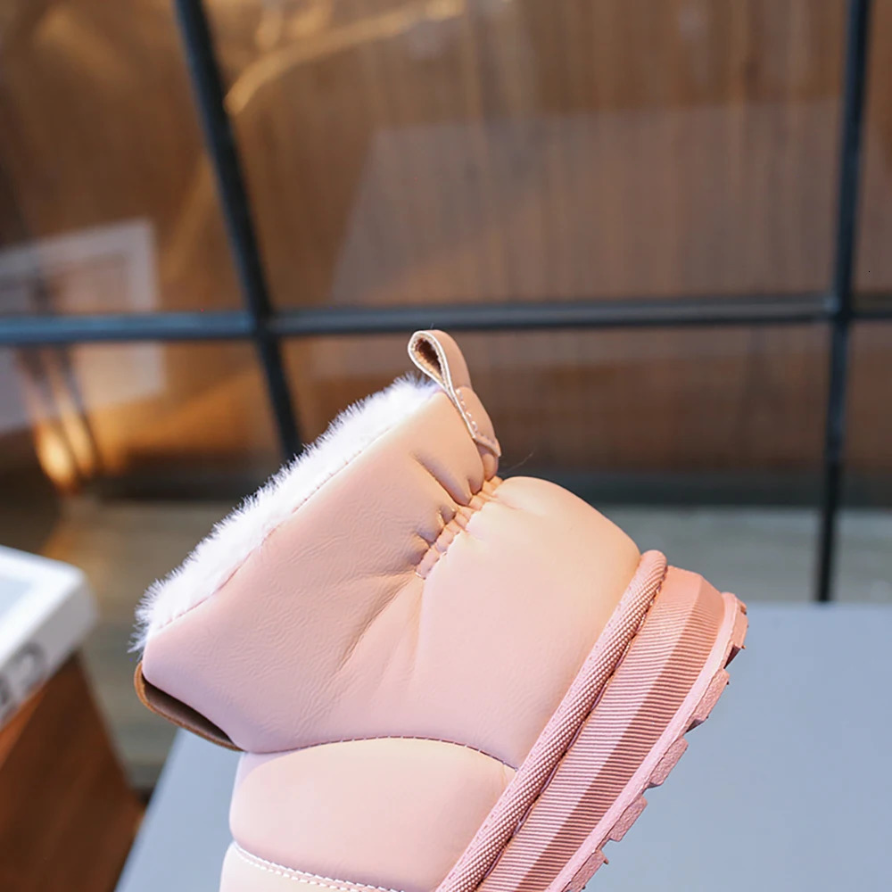 Winter Plush Boots For Children PU Leather Waterproof Boys Girls Snow Boots Thick Warm Cotton Shoes For Kids Velvet Shoes 250724
