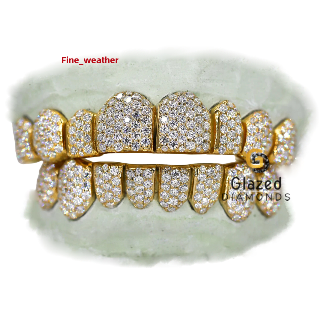 Hip Hop Personality Grillz Teeth Top Bottom Set With Vvs Clarity Moissanite Diamond Iced Out in 925 Sterling Silver