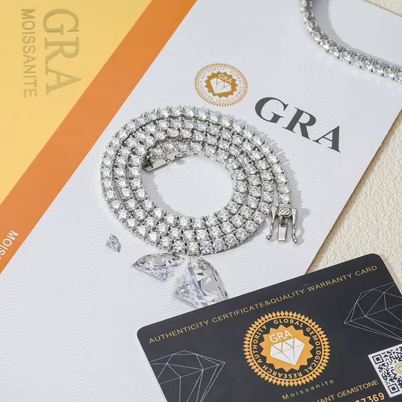 Stargems Wholesale S925 Sterling Silver Moissanite Necklace 3mm 4mm 5mm DEF VVS Moissanite Tennis Chain