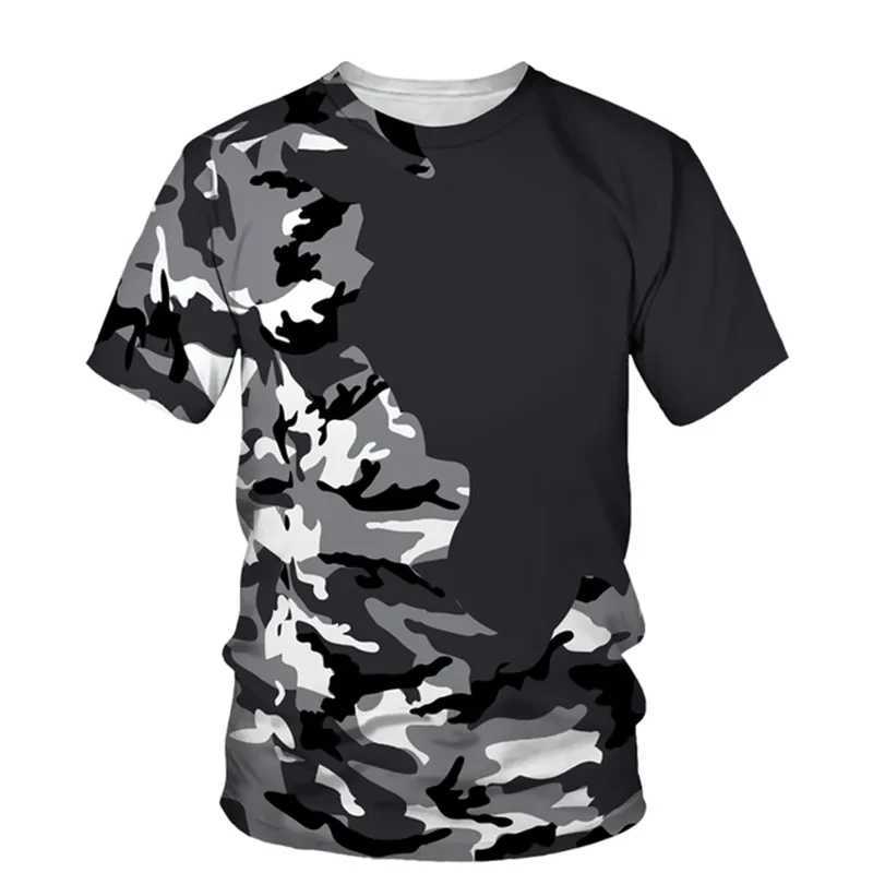Mens outdoor new summer camouflage T-shirt popular tops short-sleeved mens camouflage pattern 3D printing casual loose version Y250724