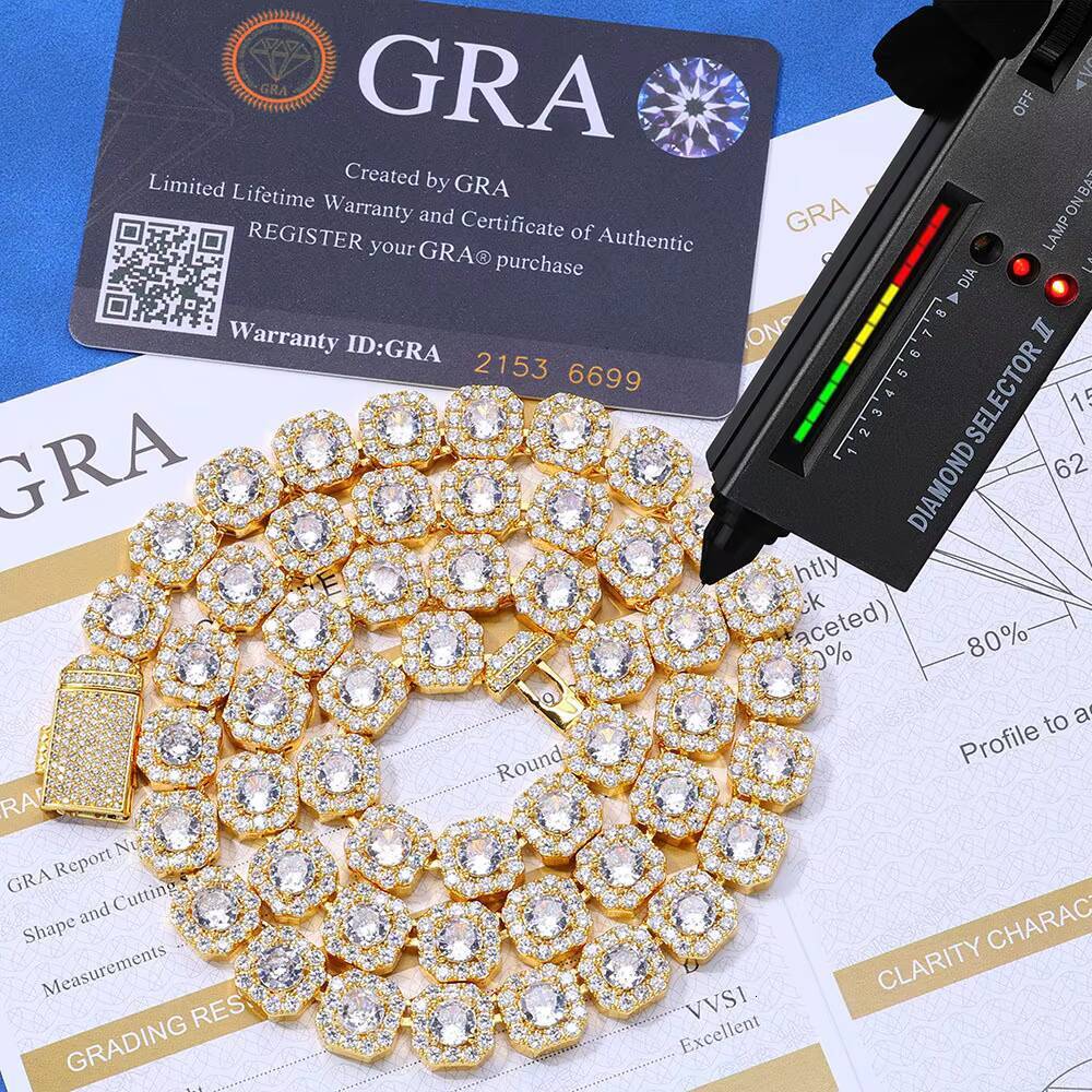 Fine Jewelry Lced Out Spring Buckle Tennis Chain S925 Silver Moissanite Necklace Hip Hop Mens Bracelet Necklace Wholesale