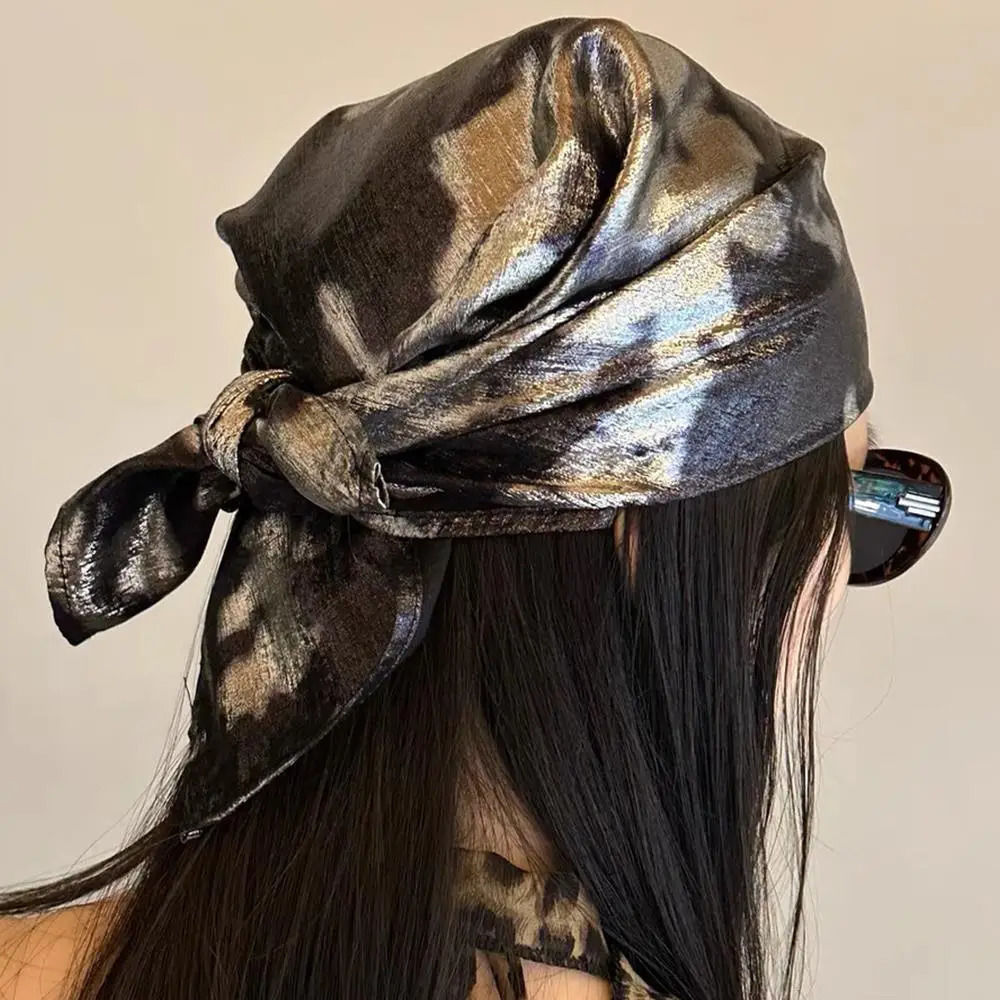 Square Scarf Retro Y2K Spicy Style Print Liquid Silver Leopard Hair Scarf For Women Summer Headband Sunscreen Hat Shawl Wrap 250723