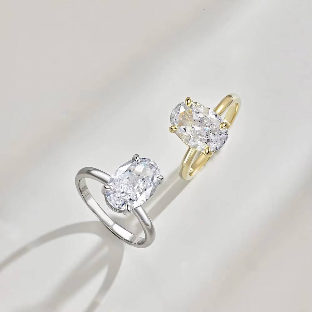 S925 Sterling Silver High-End Fashion Design Cross-Border 8*11 Oval Pigeon Egg Moissanite Ring for Men Women 194# Colorful