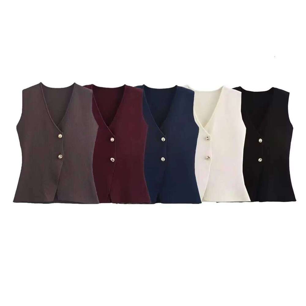 Designer Clothing 2025 TFMLN Gold Button Tank Top Fashion Autumn Knitted Vest Casual Women Simple Wear