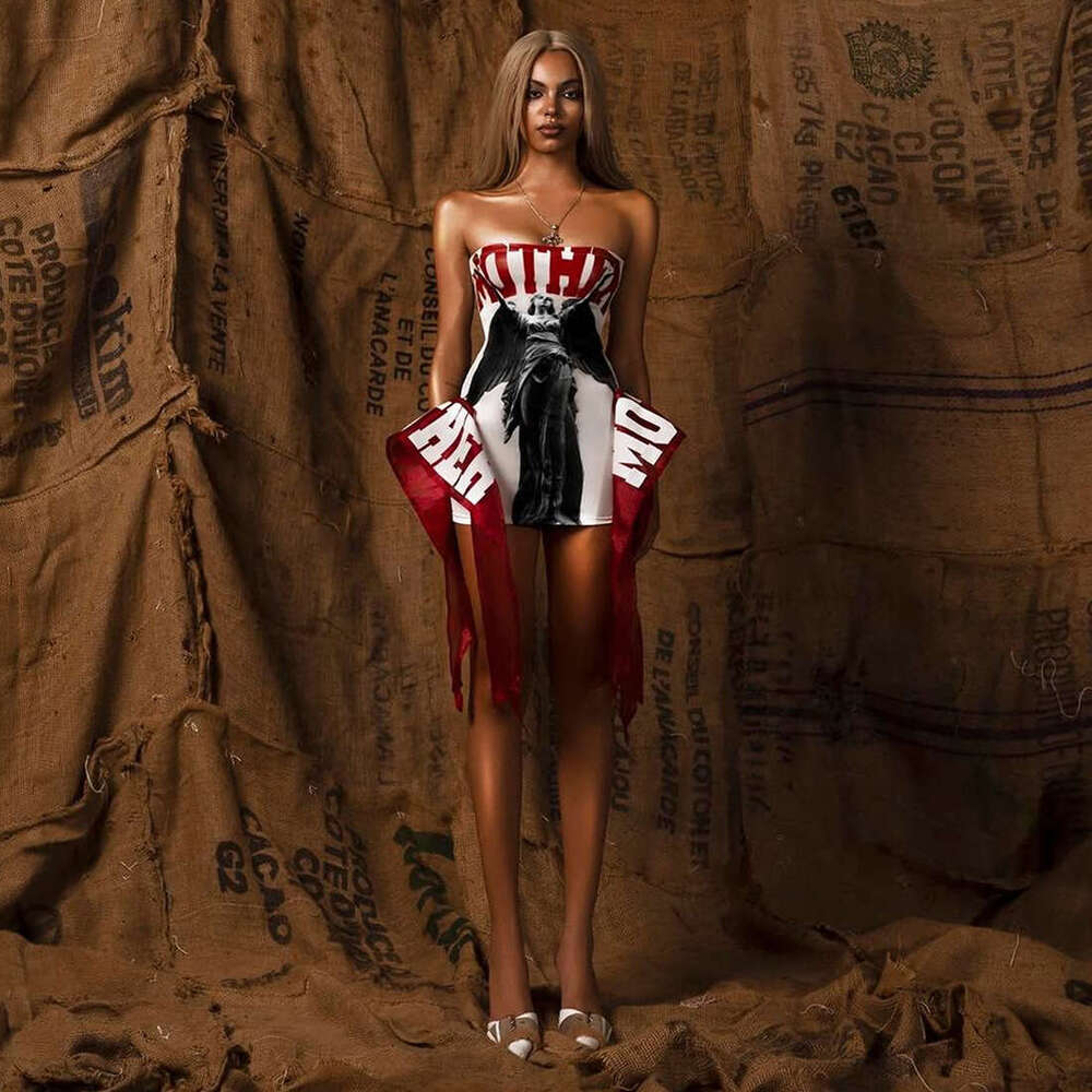 2025 Summer New Hot Girl Sexy Waist Slim Fit Elegant Letter Print Tube Top Dress Short Skirt 755