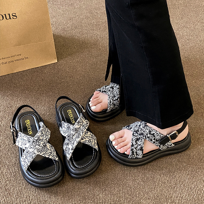 Ddmysports Platform Summer New Chinese Style Cross Strap Comfortable Wedge Sandals For Women Trendy Outdoor Shoes