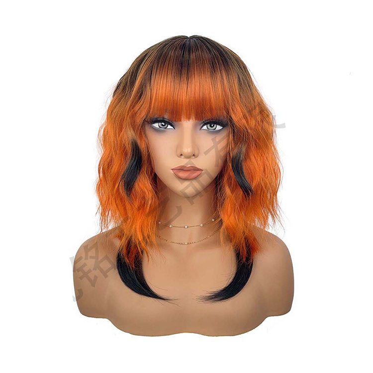 European women's synthetic fiber hair in high-temperature style, short style, curly braid, orange short curly hair head cover, wigs with curly wa