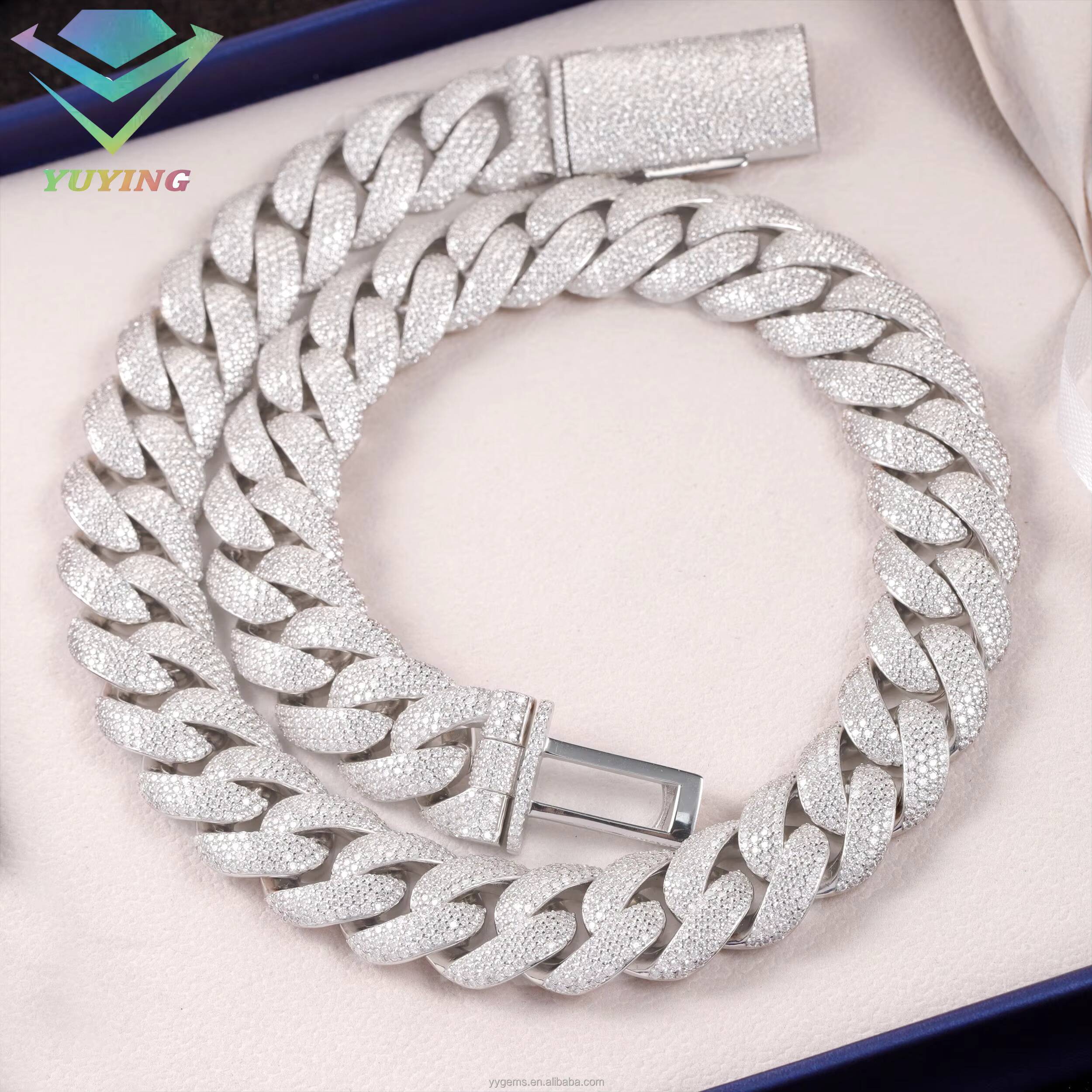 17mm 20mm 22mm Heavy Big Chain S925 Iced Out Moissanite Round Cuban Chain Gold Plated Hiphop Necklace Moissanite Cuban Chain