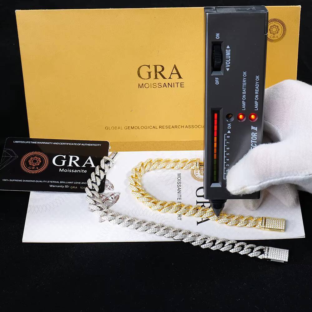 Wholesale 925 Silver VVS Moissanite Chain Iced Out Hip Hop Cuban 8mm Bracelet Jewelry with GRA Certificate