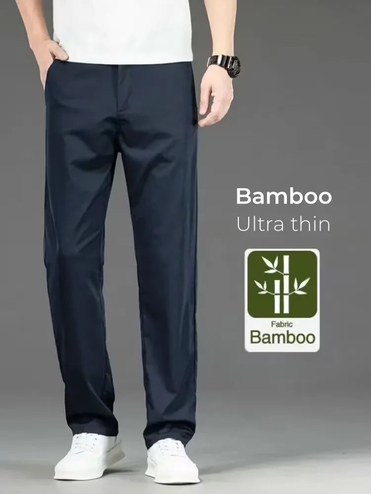 Spring Summer Mens Casual Pants Thin Mulberry Silk Soft Business Trousers Slim Straight Elastic Suit Male 250725