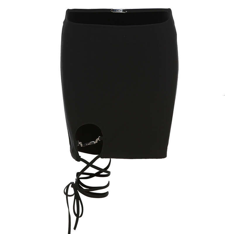 2022 Summer New Women's Solid Color Slim High Bodycon Street Fashion Tie Waist Skirt 6e0