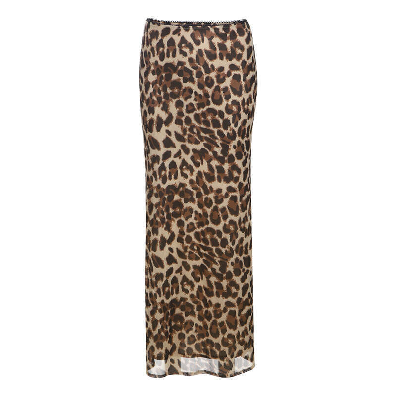2025 Summer New High-End Leopard Print Slimming High-Waisted Midi Off-Shoulder Sleeveless Backless Strap Dress 683
