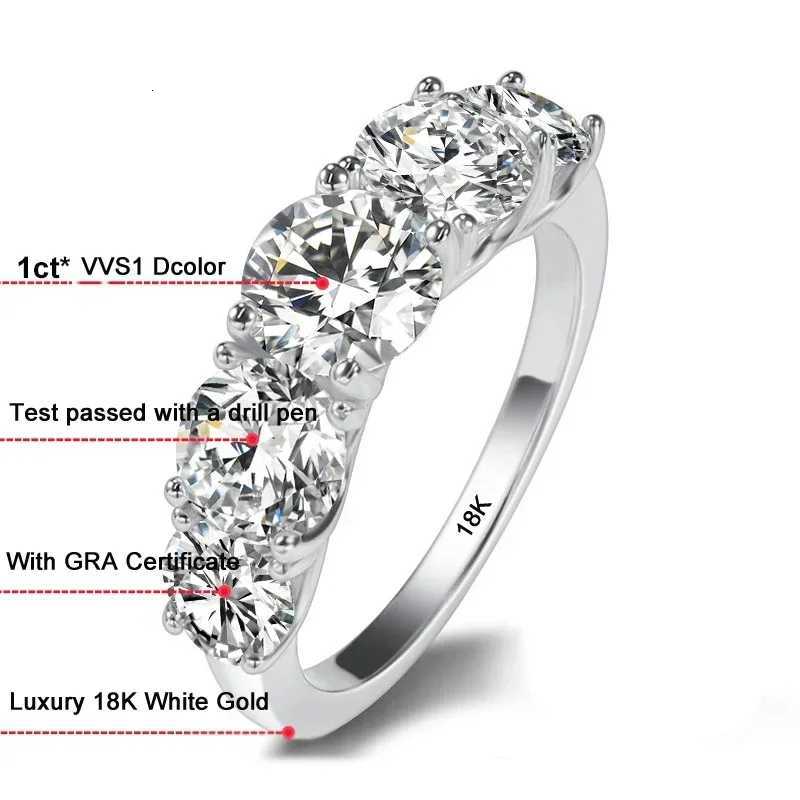 Super Luxury 18K white gold ring set with 5 sparkling diamonds all 5 carats VVS1 D silica womens wedding ring W250417