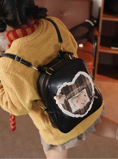 Jiaerdi College Style Lolita Coffee Backpack Wen Sweet Cute Lace Bear Large Capacity Schoolbag Student Y2k Backpacks Fem Y250724