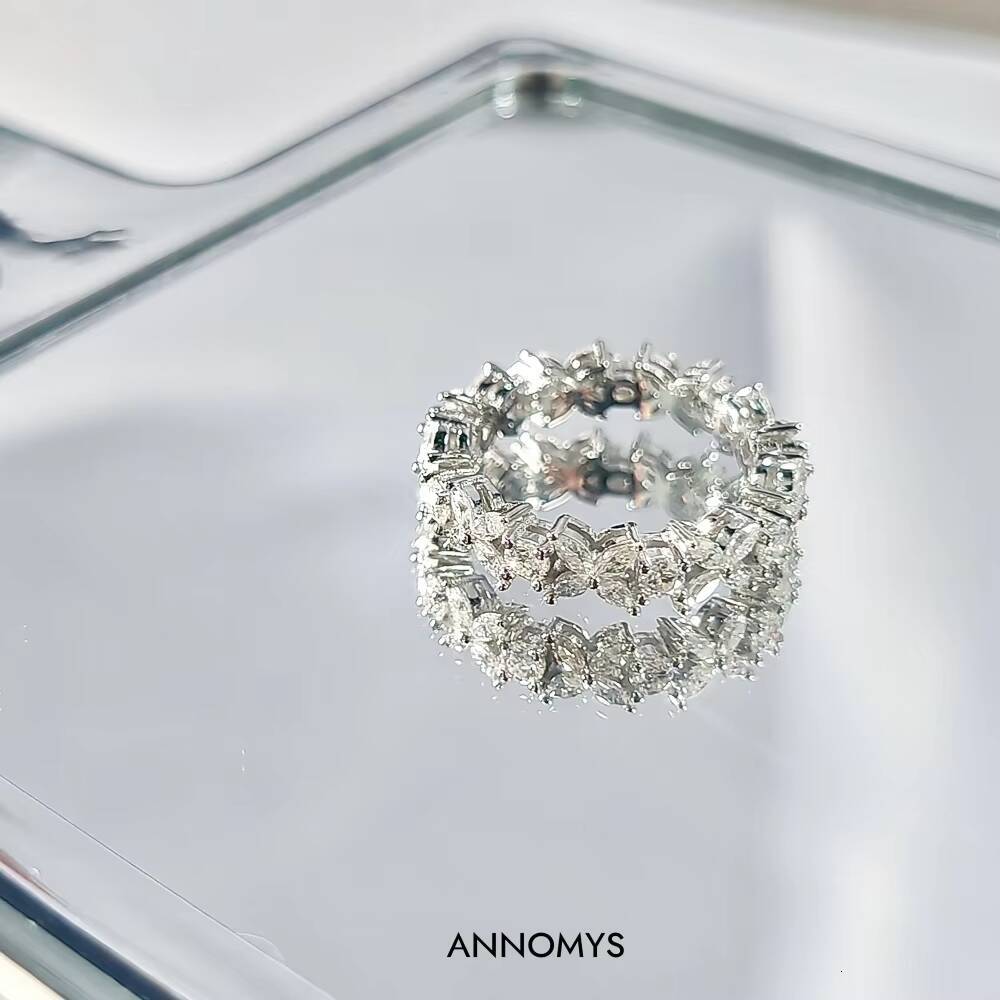 Elegant S925 Silver Moissanite Eternity Ring Luxury Circular Design with Iced Out Flower Ring for Women
