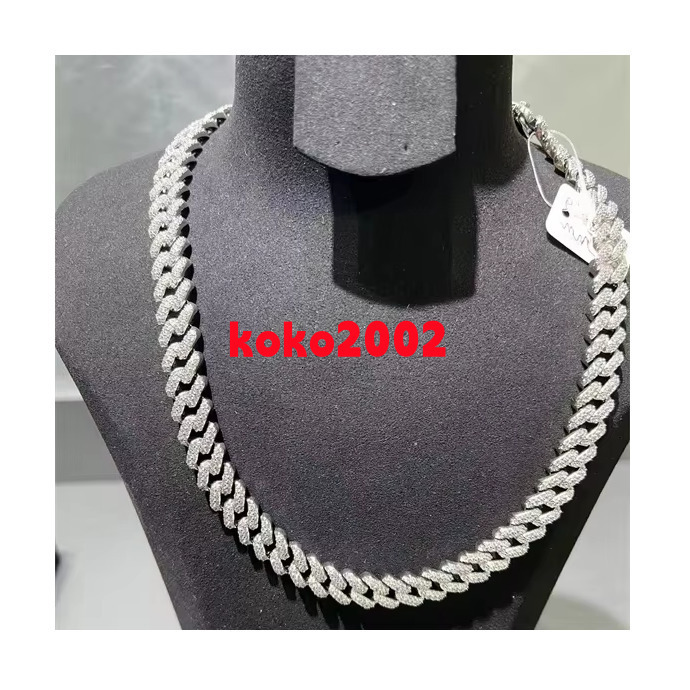 Hot Sale Sier VVS Moissanite 12mm Necklace Mossanite Cuban Link Chain