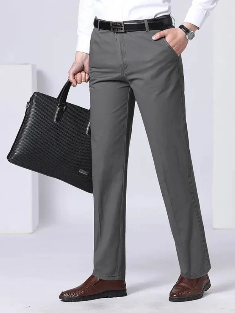 Mens 100 Cotton Summer Thin Pants Autumn Suit Pant Slacks High Waist Straight Loose Bland Solid Business Casual Gozbkf 250725