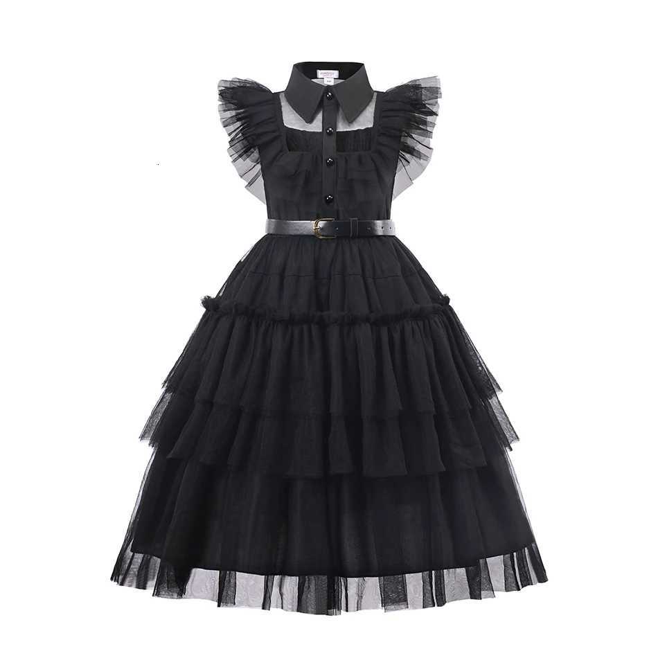 Black Mesh Fluffy Dress for Kids Girls Gothic Sle Wednesdy Costume Halloween Dress Up Par Children Outfits Disguise Printing Z250725