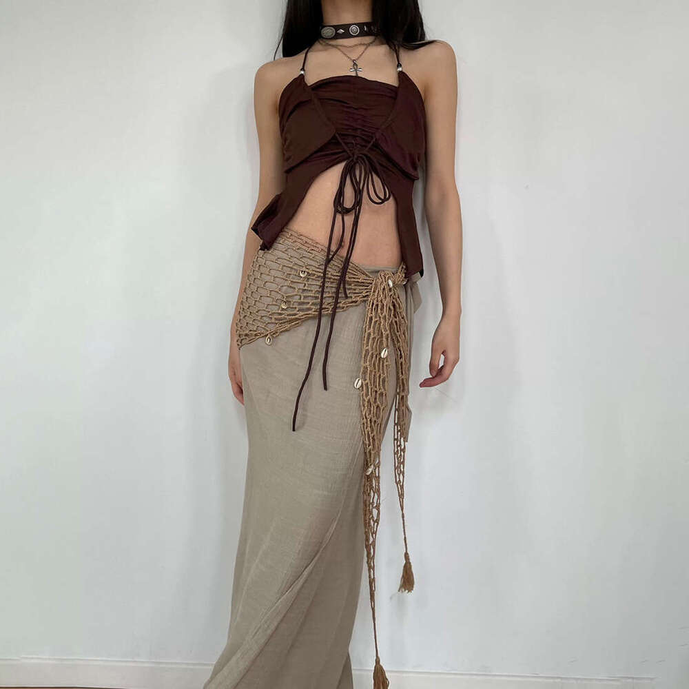 2025 Summer INS Style New Fashion Trend Versatile Loose Sequin Tassel Waist Accessories for Women caf