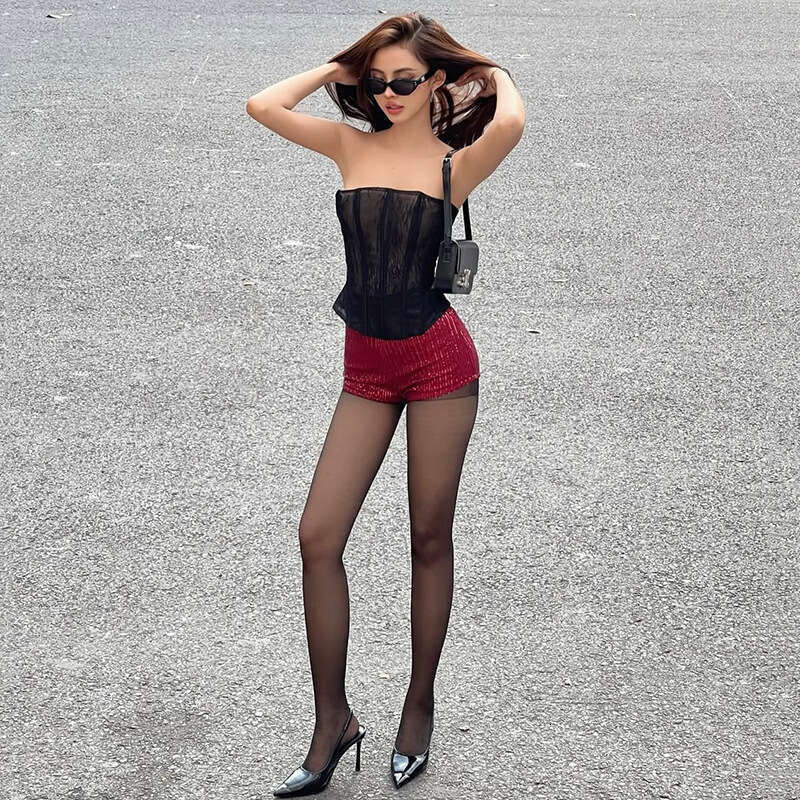 2025 Spring New Women's Solid Color Slim Fit Tube Top Vest Fashion High Waist Shorts Set for Women c76