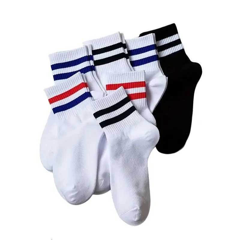 Vintage Two Stripes Sports Cotton Men Ankle Socks Streetwear Hip Hop Skate Hip Hop Athletic White Black School Designer Punk Boy X250725