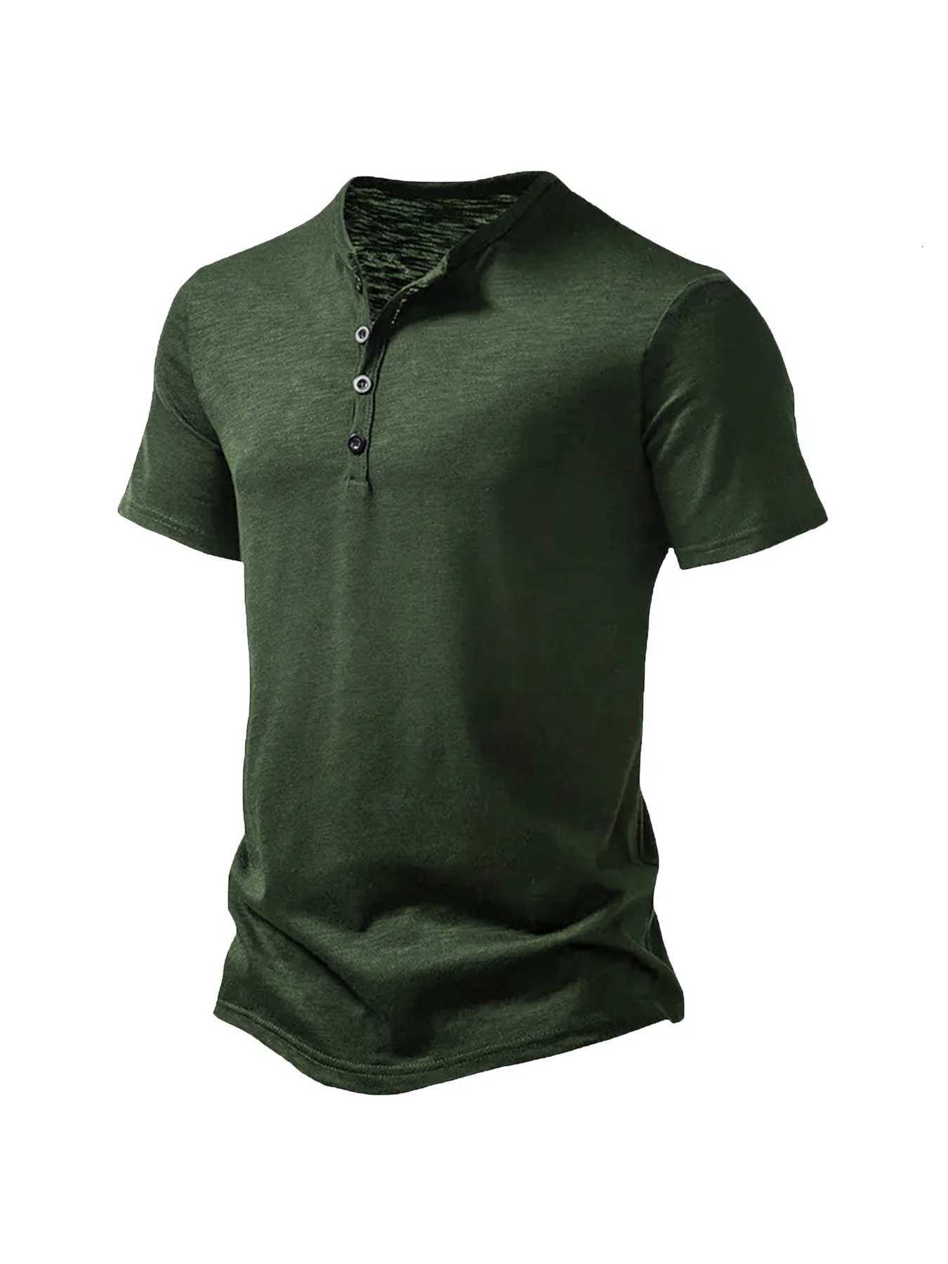 Mens Summer Basic T-Shirt Henley Neck Short Sleeve Male Casual Pullover Outdoor Breathable Streetwear Mens T-Shirt Tops Y250724