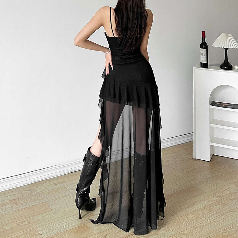 2024 Spring New Women's Solid Color Slim Fit High Waist Fashion Off-Shoulder Strap Dress 457