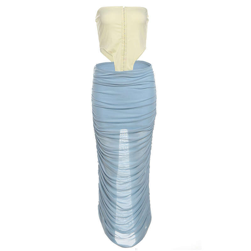 2025 Summer New Fashion Color-Block Elegant Sexy Backless Slim Fit Tube Dress for Women 2cc