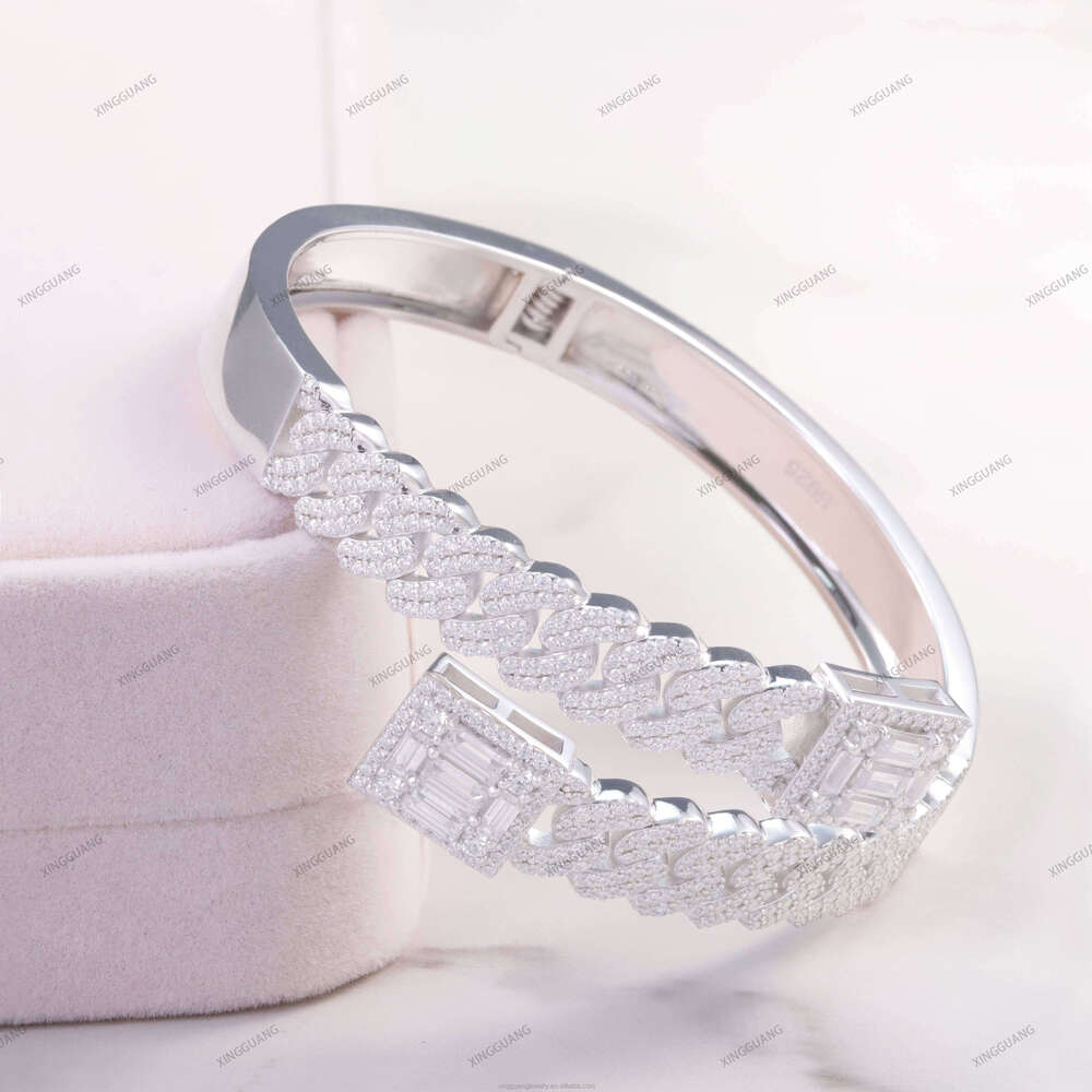 XG Pass Dia Tester Iced Out Cuban Bangles Sier Plated Gold Vvs Moissanite Bracelets for Men