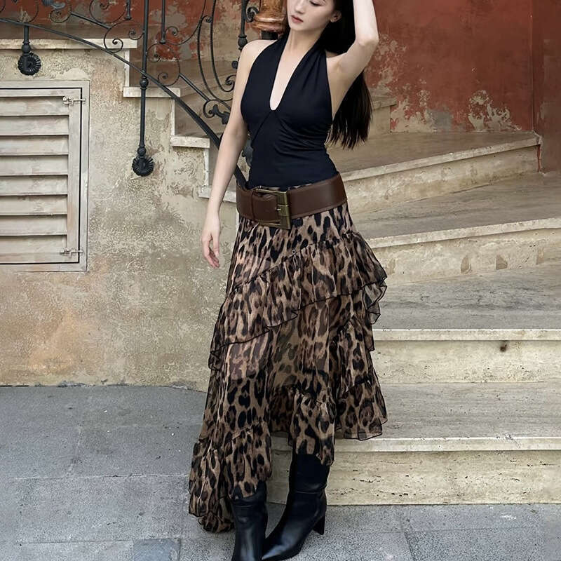 2025 Summer New Women's Street Fashion Leopard Print High Waist Loose Skirt 685