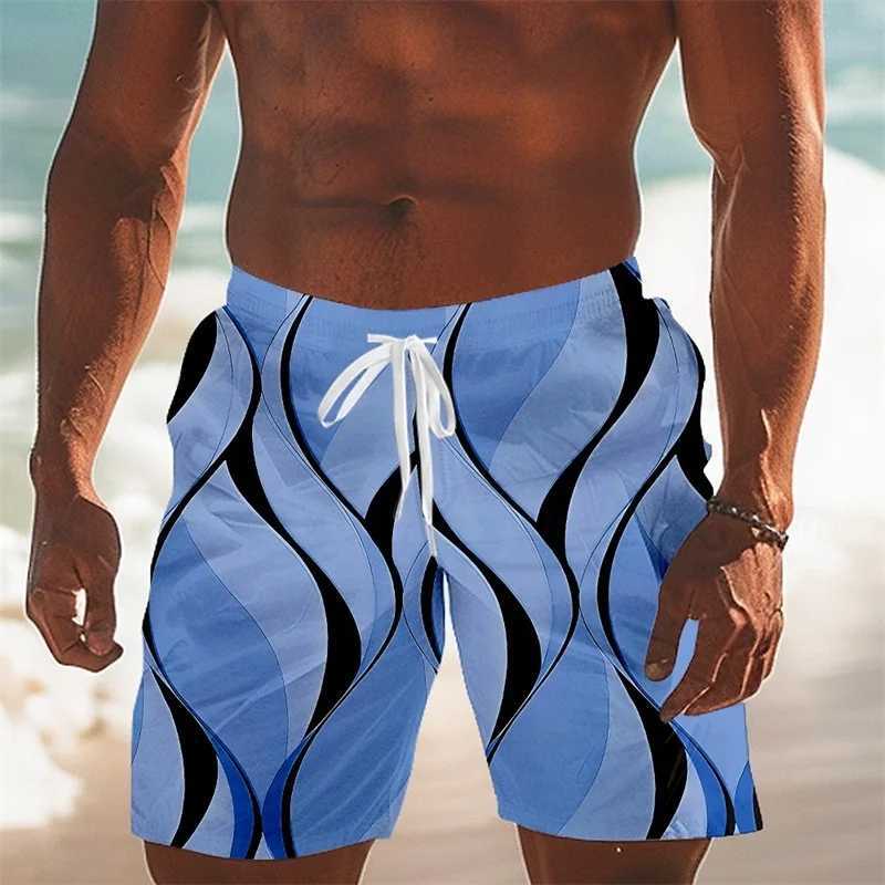 Mens Hawaiian Swimming Trunks 3D Simple Line Printing Beach Shorts Summer Quick-drying Outdoor Sports Board Shorts W250724