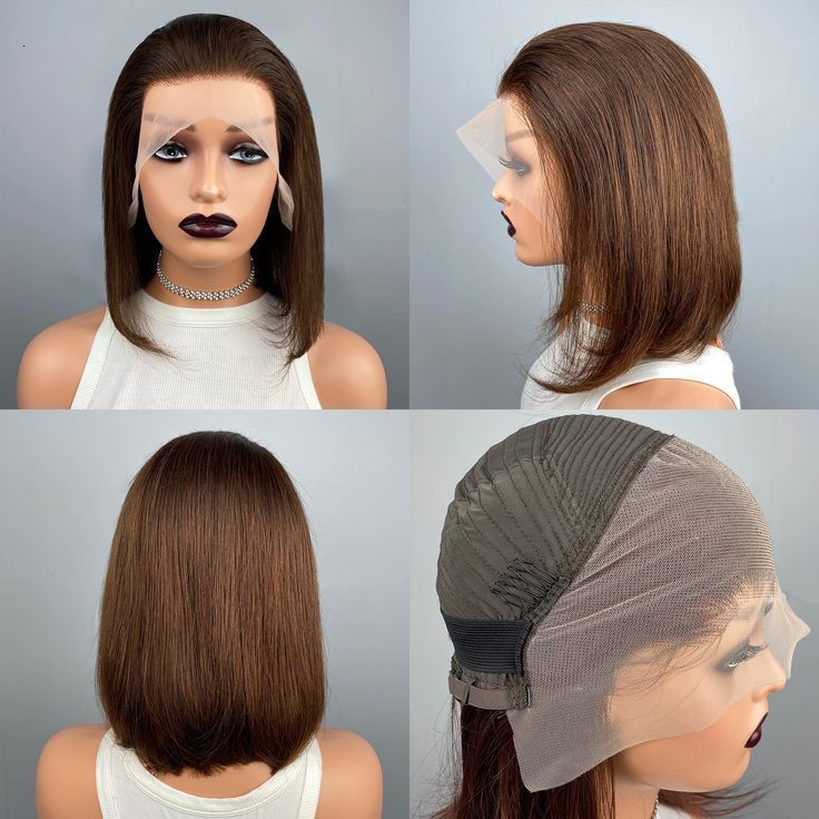 10A 100% real hair Fashion Brown Bob Cut Middle Part Short Straight Real Human Hair Hot Selling Front Lace Wig
