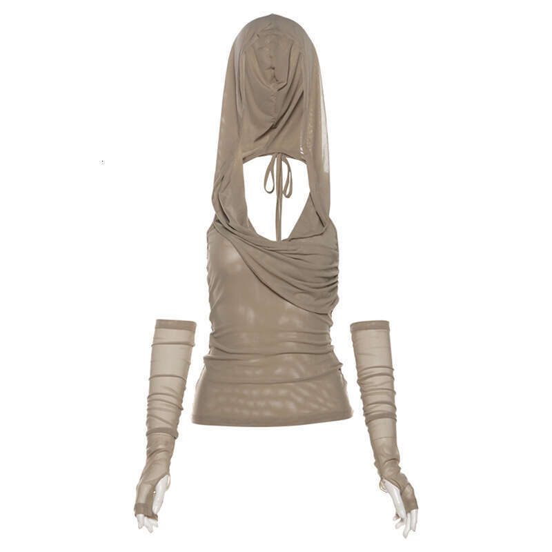 2024 Summer New Women's Solid Color Slim Street Fashion Hooded Sleeveless Backless Top 2f0