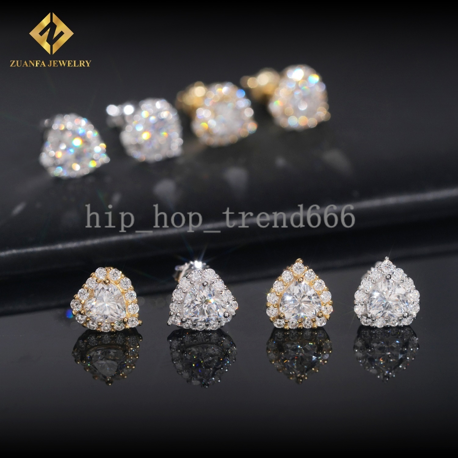 Local Warehouse Hip Hop Jewelry 8.5mm 925 Sterling Silver Earrings Heart Vvs Moissanite Back Round Ear Studs Iced Out Screw