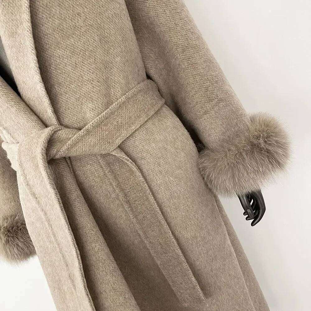 Designer Clothing Cashmere Double-Sided Woolen Women Removable Cuffs Fox Fur Jacket Winter Temperament Short And Long Real Wool Coat Fashion