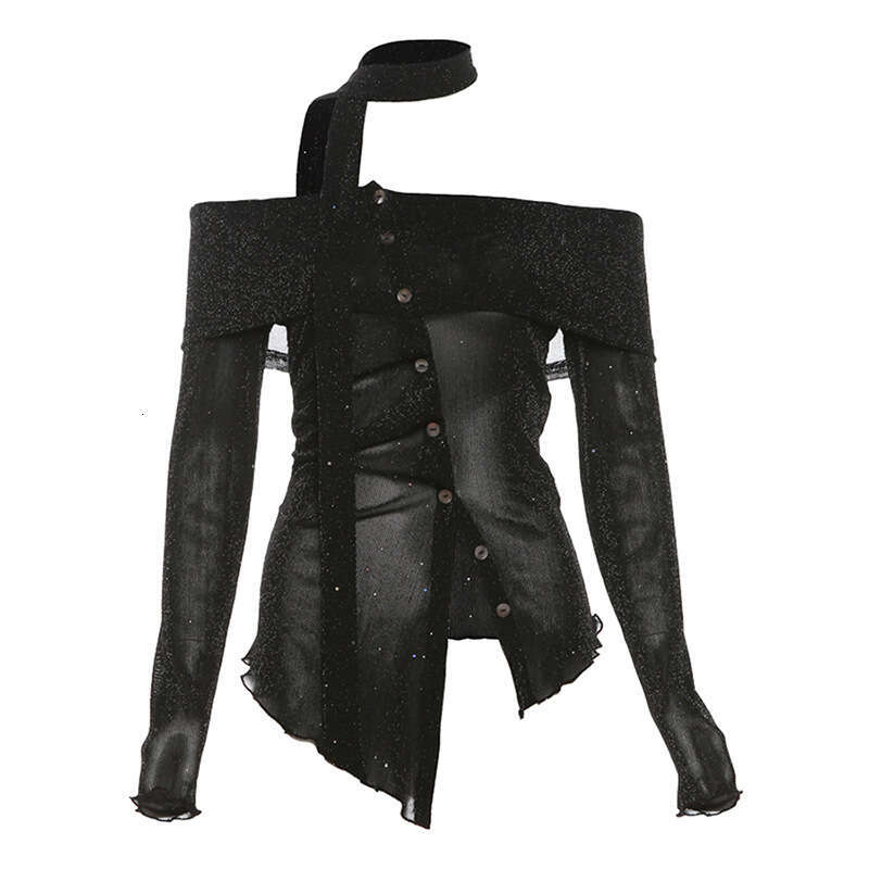 2024 Autumn New Women's Solid Color Slim Street Fashion Off-Shoulder Long Sleeve Backless Top d3b