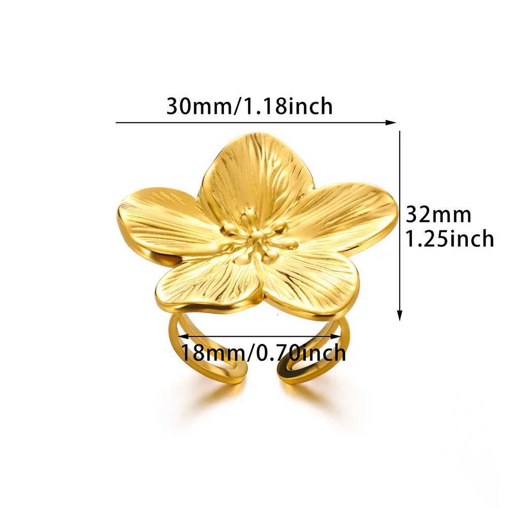 Elegant stainless steel floral ring suitable for women gold sun starfish open ring finger jewelry wedding gift punk W250417