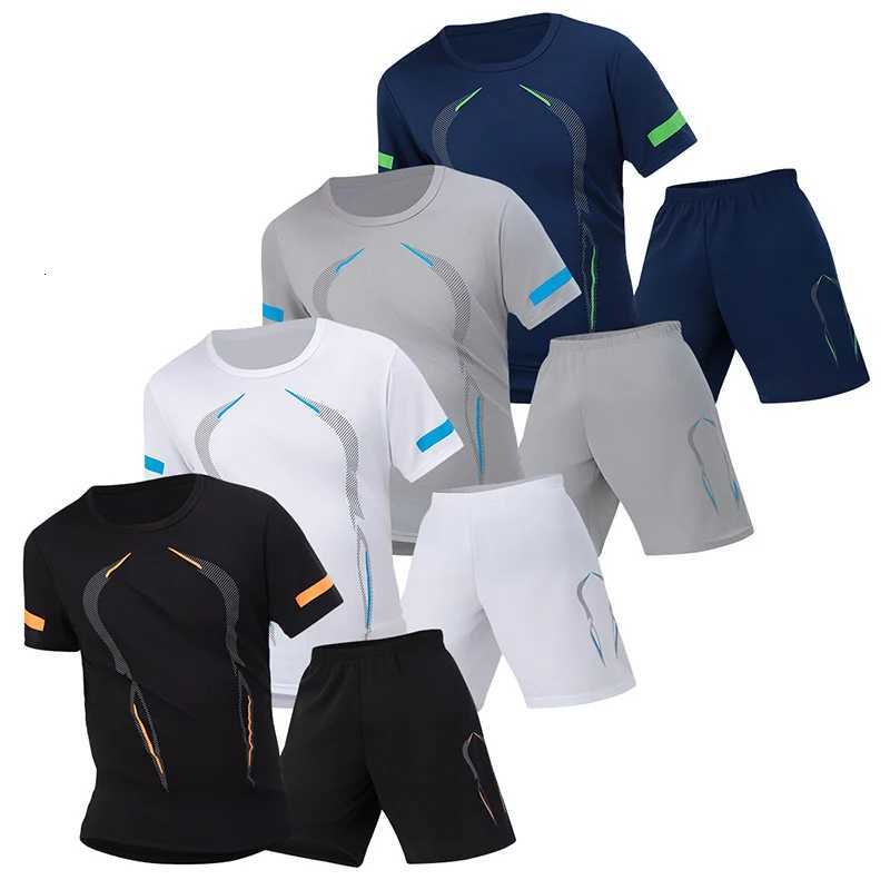 1/2/4 Piece Mens Summer Breathable Round Neck Short sleeved T-shirt Loose Sports Shirt Versatile Black Shorts Set For Teenagers Y250724