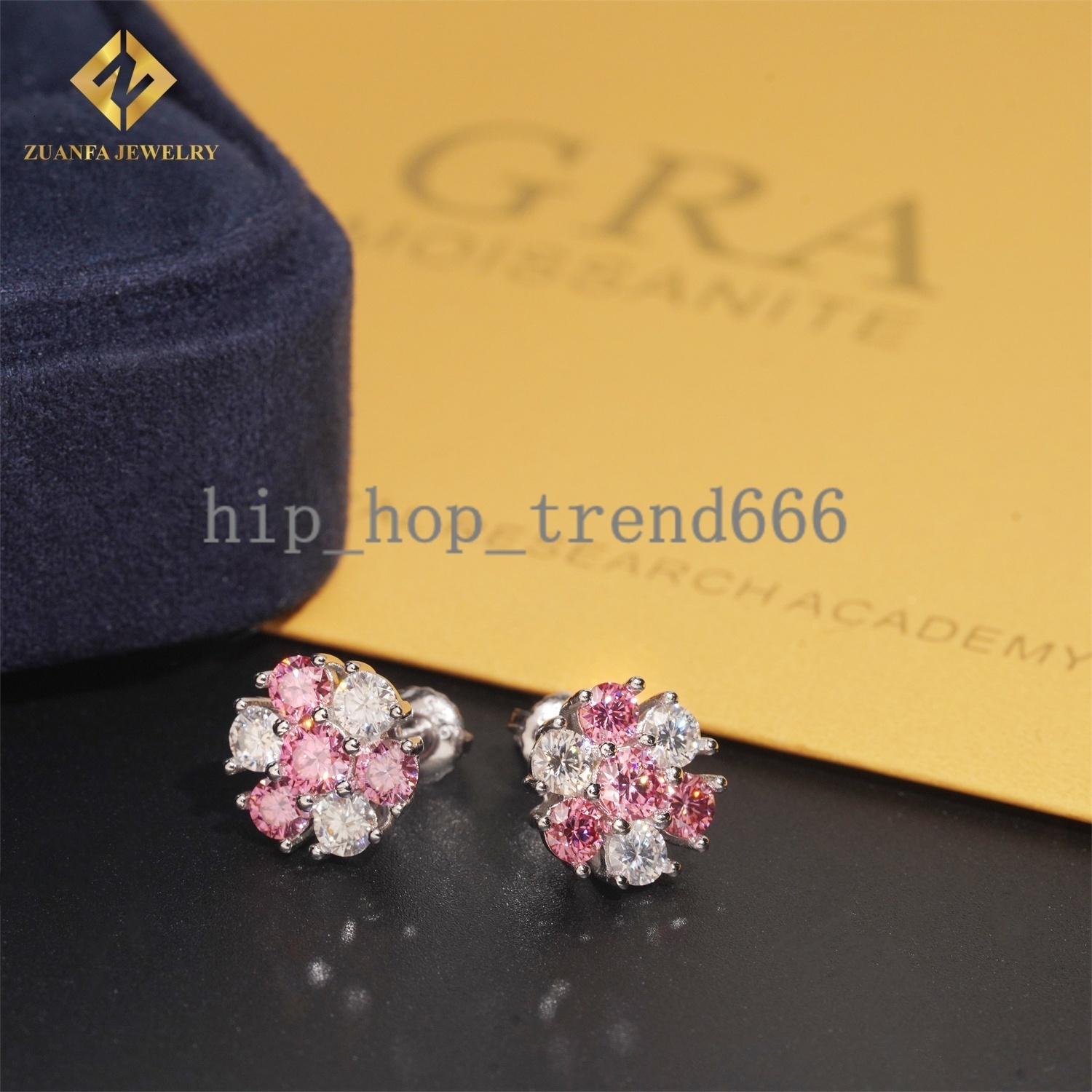 Iced Out Screw Back Earrings VVS Moissanite Pink Diamond 925 Silver Jewelry Hip Hop Mens Earrings Pass Diamond Tester