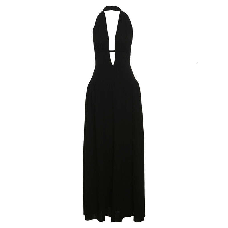 2025 Sexy Deep V Neck Halter Summer New Solid Color Sleeveless Waist Slimming Bodycon Dress for Women cb6