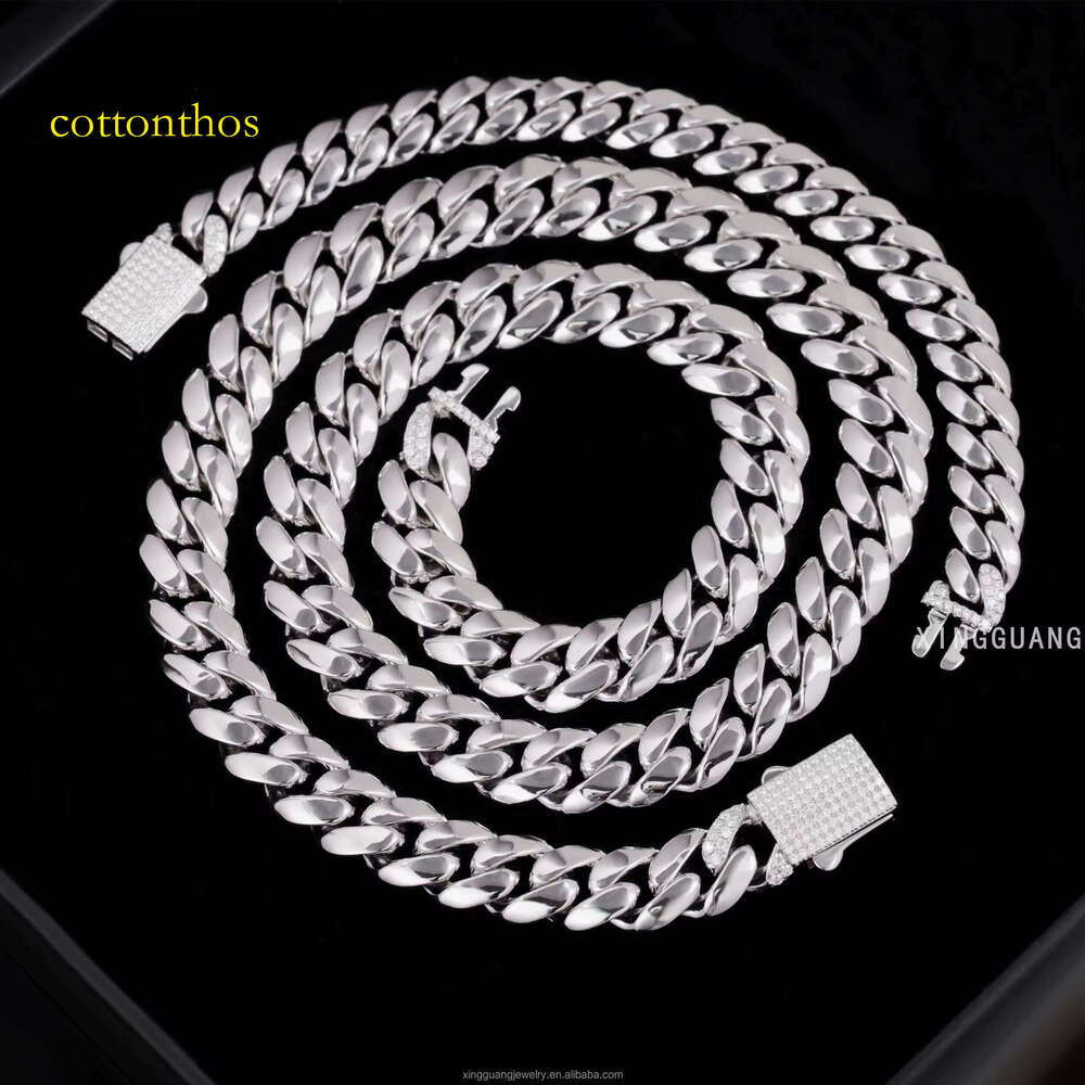 Custom Polished 8/10/12mm Solid Sier Plain Link Spring Clasp VVS Moissanite Lock Cuban Chain Necklace Men Jewelry